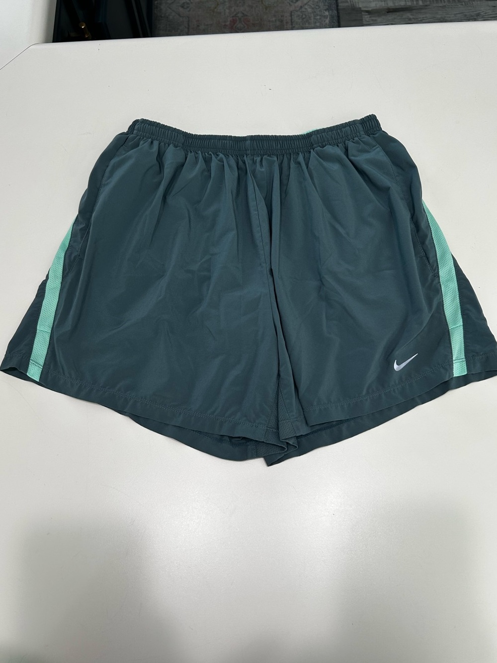Nike Men's Green Athletic Running Shorts with Mint Stripe